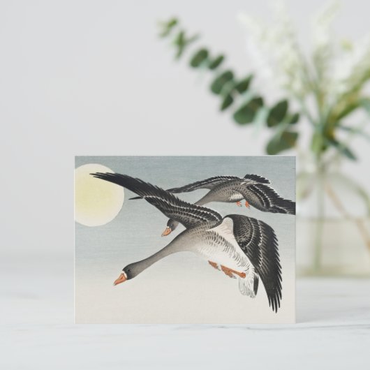 大原小村絵を描による満月の鳥 ポストカード (スタンド正面)
