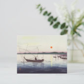 大原小村絵画によるボートと夕日 ポストカード (スタンド正面)