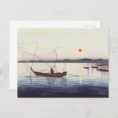大原小村絵画によるボートと夕日 ポストカード (正面/裏面)