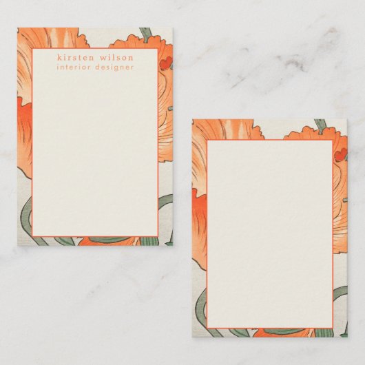 大原小村 – ヴィンテージ日本のオレンジポピー花 ノートカード (正面/裏面)