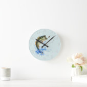 大口の跳躍の低音の魚釣りの魅惑 ラウンド壁時計 (ホーム)