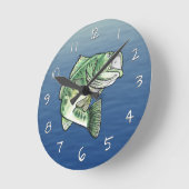 大口の跳躍の低音の魚釣り ラウンド壁時計 (傾斜)