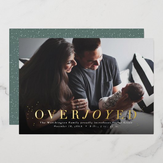 大喜びのホイル休暇の写真誕生のお知らせ 箔シーズンカード (正面/裏面)