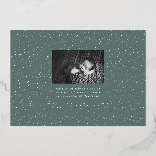 大喜びのホイル休暇の写真誕生のお知らせ 箔シーズンカード (裏面)