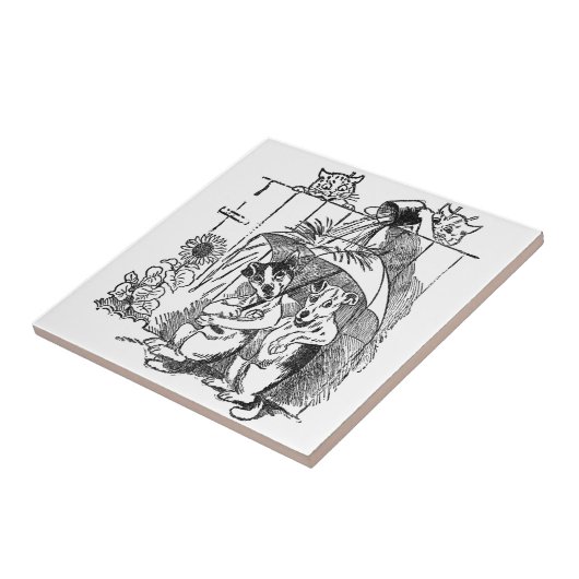 大喜び猫は犬のヴィンテージルイWainに水をかけます タイル (側面)