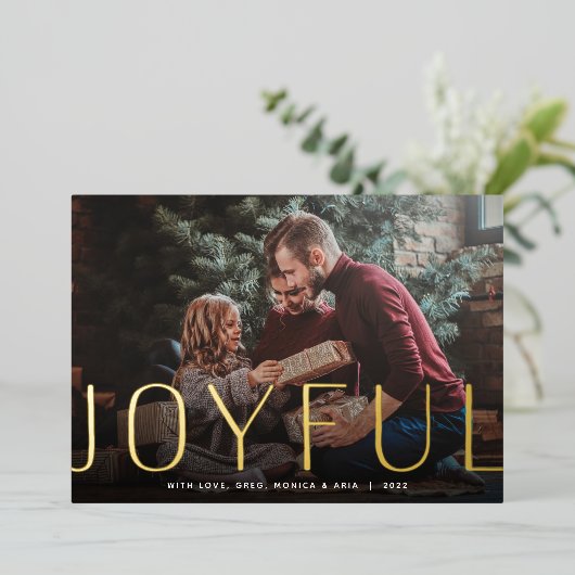 大喜び |フルフォトクリスマス 箔シーズンカード (立ち正面)