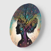 **「大地のエッセンス：抽象的な女の子マザー・ネイチャー」** ラージ壁時計 (傾斜)