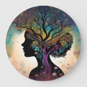 **「大地のエッセンス：抽象的な女の子マザー・ネイチャー」** ラージ壁時計 (正面)