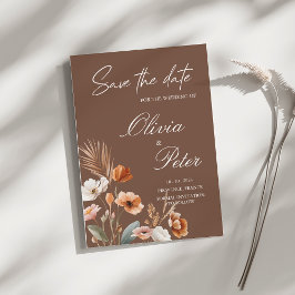 大地のテラコッタ ボヘミア ワイルドフラワー セーブ・ザ・デート 招待状