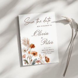 大地のテラコッタ ボヘミア ワイルドフラワー セーブ・ザ・デート 招待状