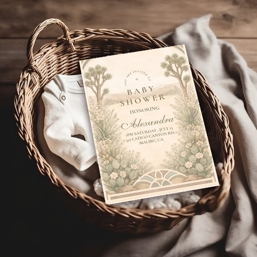 大地のデザートフラワーベイビーシャワー 招待状