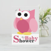 大型おもしろいピンクフクロウベビーシャワー招待状 招待状 (スタンド正面)