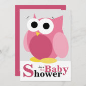 大型おもしろいピンクフクロウベビーシャワー招待状 招待状 (正面/裏面)