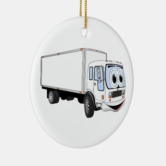 大型の白い配達トラックの漫画 セラミックオーナメント (右)