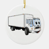 大型の白い配達トラックの漫画 セラミックオーナメント (正面)