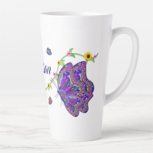 大型の美しい蝶と花ラテマグ カフェラテマグ (右)