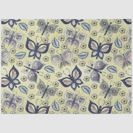 大型の青のシームレスな蝶のパターンの切り離し 薄葉紙 (正面)