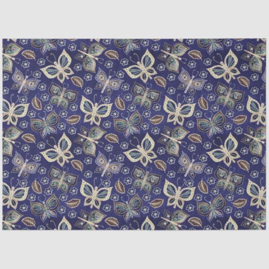 大型の青のシームレスな蝶のパターンの切り離し 薄葉紙 (正面)