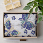 大型の青のシームレスな蝶のパターンの切り離し 薄葉紙 (ギフト)