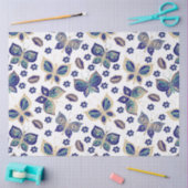 大型の青のシームレスな蝶のパターンの切り離し 薄葉紙 (クラフト)