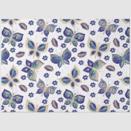 大型の青のシームレスな蝶のパターンの切り離し 薄葉紙