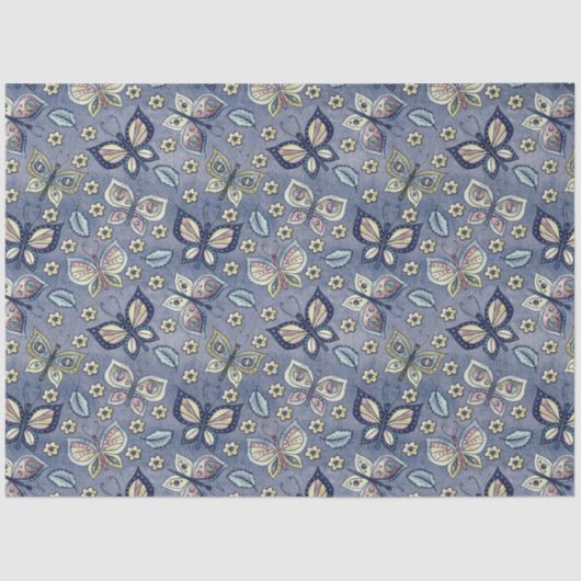 大型の青のシームレスな蝶のパターンの切り離し 薄葉紙 (正面)