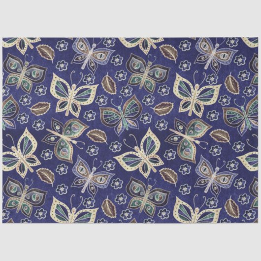 大型の青のシームレスな蝶のパターンの切り離し 薄葉紙 (正面)