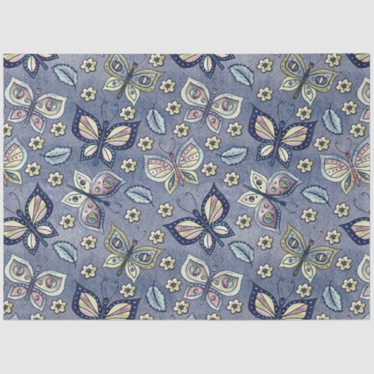 大型の青のシームレスな蝶のパターンの切り離し 薄葉紙 (正面)