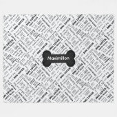 大型の骨および白黒単語の雲 フリースブランケット (正面(横))