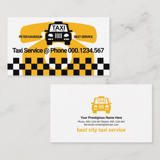 大型イエロータクシーMotifチェックボックスドライバー 名刺 (正面/裏面)