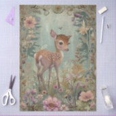 大型ウッドランド森林花模様トナカイの減退 薄葉紙 (クラフト)
