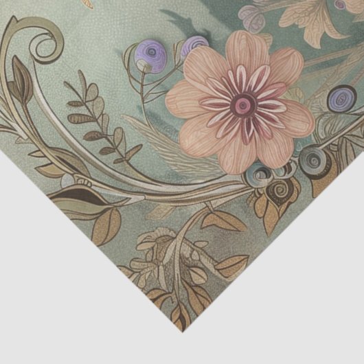 大型ウッドランド森林花模様トナカイの減退 薄葉紙 (詳細)