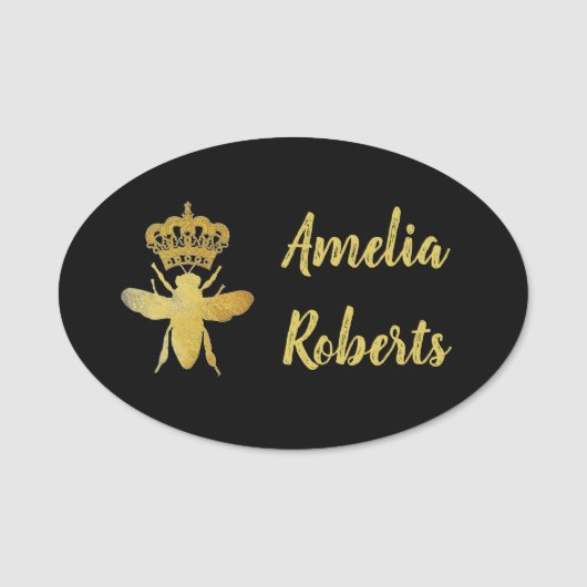 大型カスタムクイーンビー金ゴールドブラックバッジ磁気 名札 (正面)