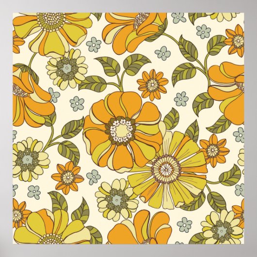 大型カラフル手描きフローラヴィンテージ海 ポスター (正面)