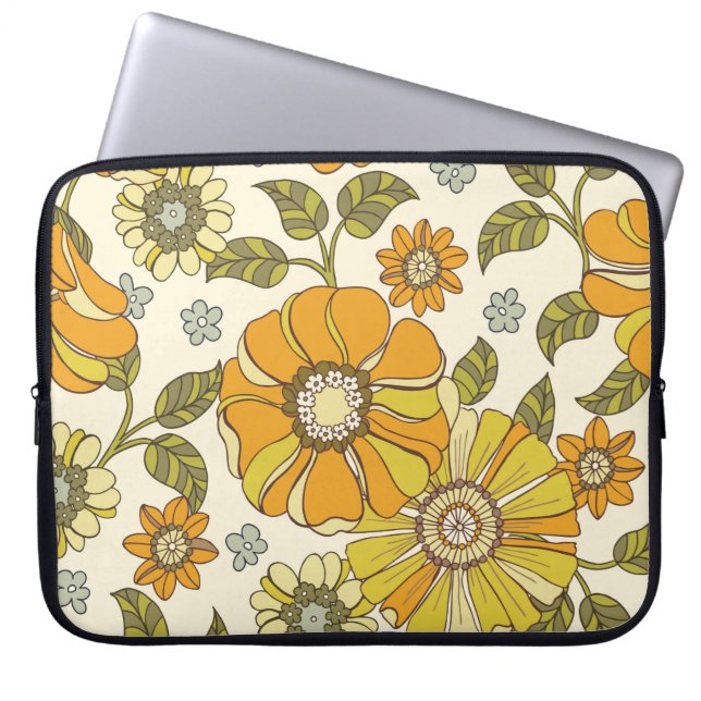 大型カラフル手描きフローラヴィンテージ海 ラップトップスリーブ (正面)