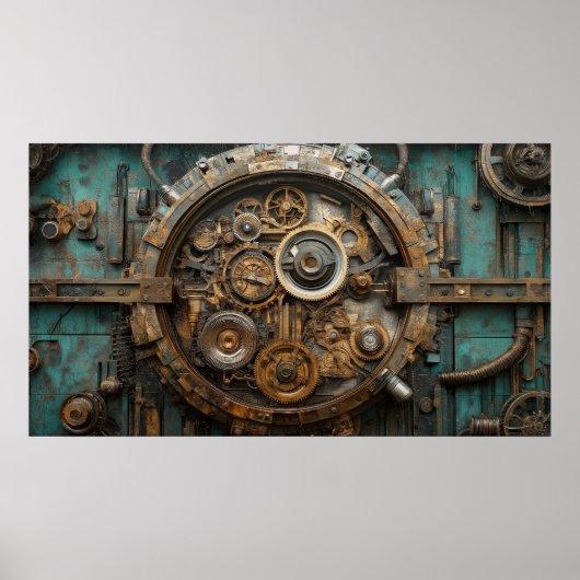 大型スチームパンク時計の内部機能 ポスター (正面)