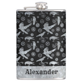 大型スチームパンク銀亜鉛ギアとカラスカスタム フラスク