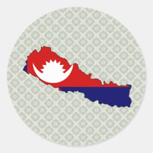 大型ネパールの旗の地図 ラウンドシール