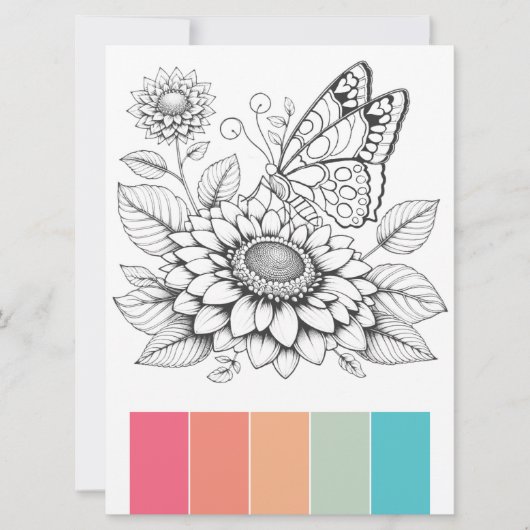 大型バタフライカラーリングカードアートセラピーページ 招待状 (正面)
