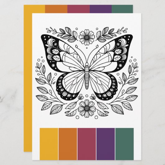 大型バタフライカラーリングカードアートセラピー 招待状 (正面/裏面)