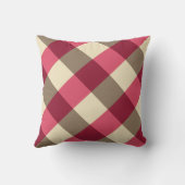 大型バッファローチェック、ブルゴーニュ、クリーム、トープ クッション (裏面)