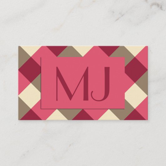 大型バッファローチェック、ブルゴーニュ、クリーム、トープ 名刺 (正面)