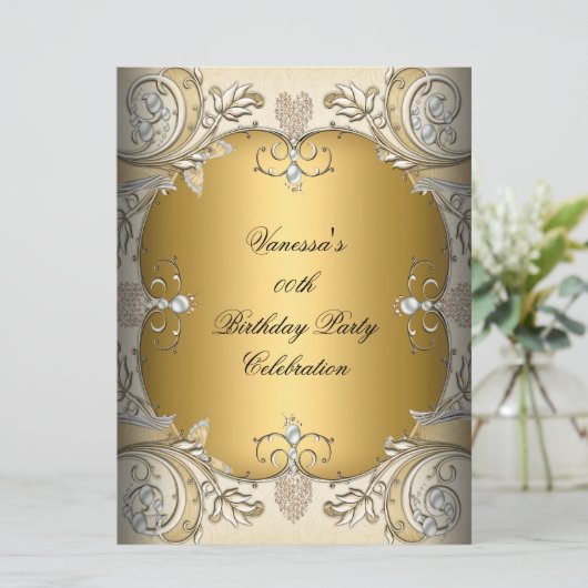 大型バースデーパーティーセピアコーヒー金ゴールド 招待状 (スタンド正面)
