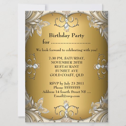 大型バースデーパーティーセピアコーヒー金ゴールド 招待状 (裏面)