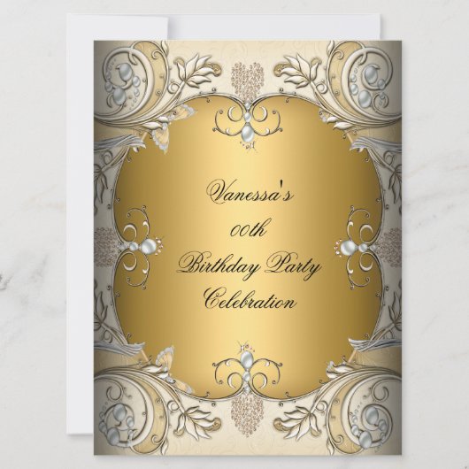 大型バースデーパーティーセピアコーヒー金ゴールド 招待状 (正面)