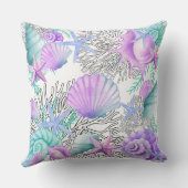大型ピローパープルピンクティール(緑がかった色)とホワイトシーシェル クッション (裏面)