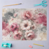 大型ピンクヴィンテージインスパイアフローラティッシュペーパー 薄葉紙 (クラフト)