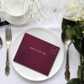 大型フォトバーガンディーテクスチャ背景QRコード オールインワン招待状