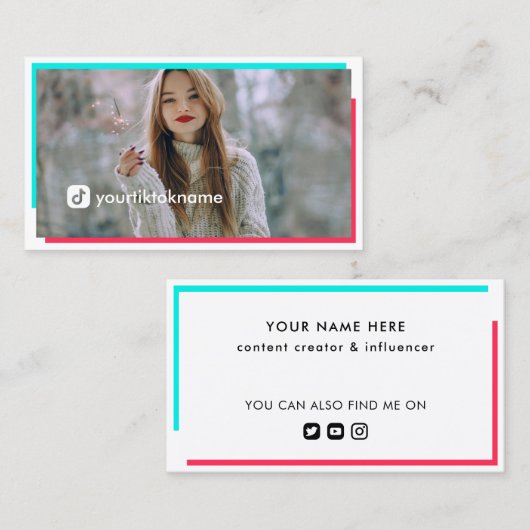 大型フォトホットピンクターコイズソーシャルメディア 名刺 (正面/裏面)