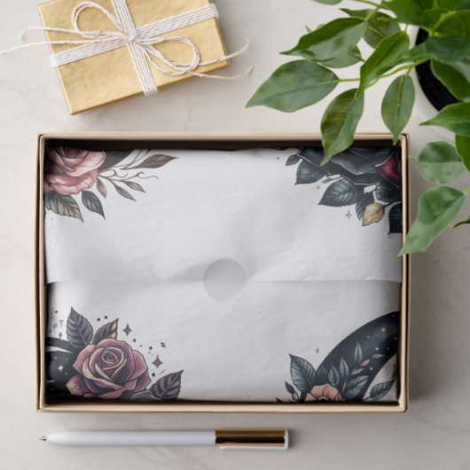 大型フローラゴシック三日月の月とバラのデコページ 薄葉紙 (ギフト)